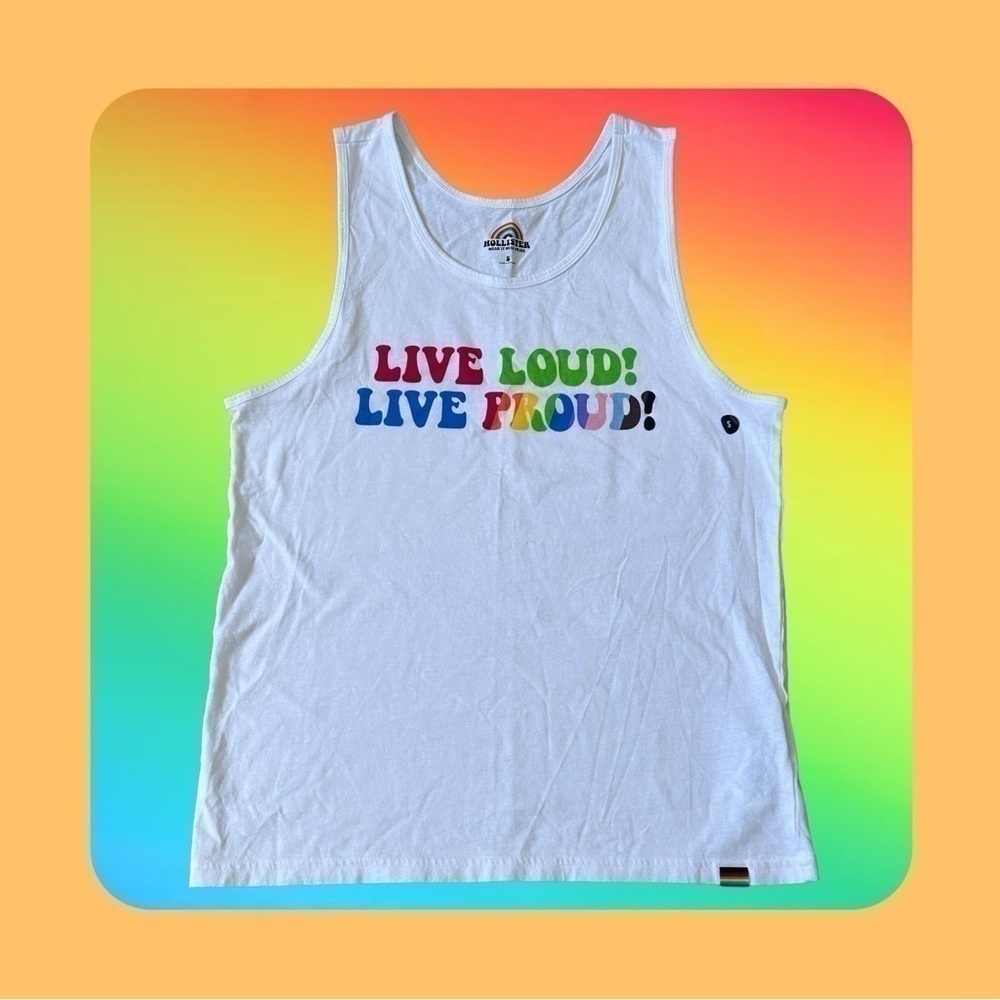 NWOT Hollister LIVE LOUD! LIVE PROUD! Pride Muscle Tank in White